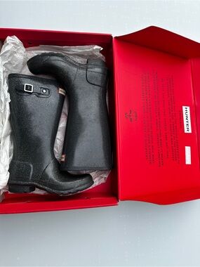 Hunter Mid-Calf Black Sparkle Rain Boots